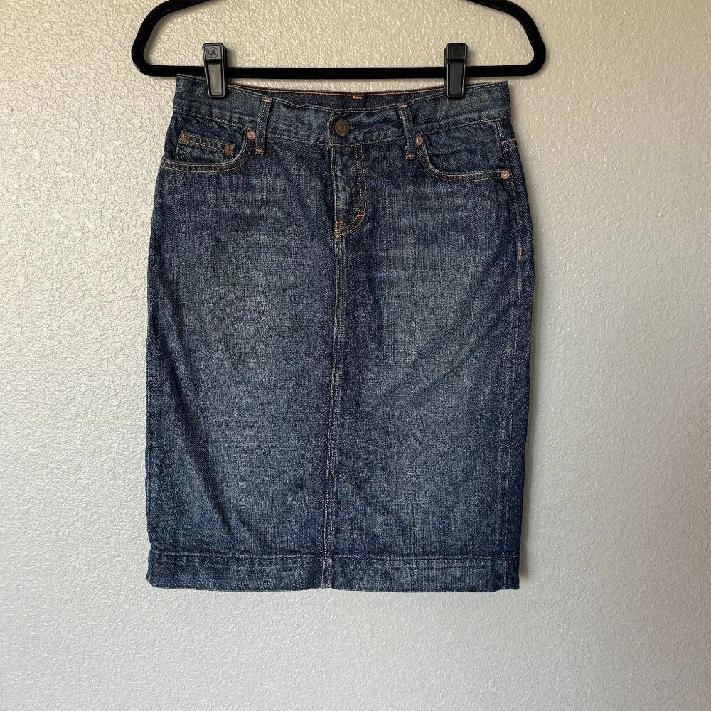 J Crew Denim Skirt Vintage Womens 28 Medium Blue Pencil Preppy Pockets Jean Y2K